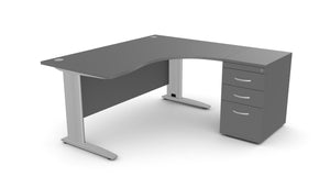 Biroja galds THEO CORNER SET 160 x 160 cm, ar atvilktņu bloku - Ergostock.lv