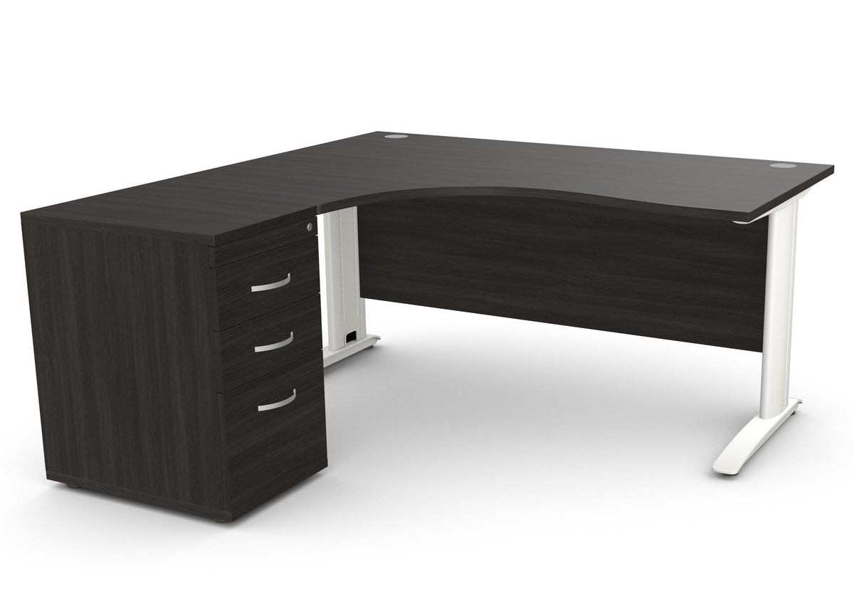Biroja galds THEO CORNER SET 160 x 160 cm, ar atvilktņu bloku – Melna / Kreisajā pusē / Balta