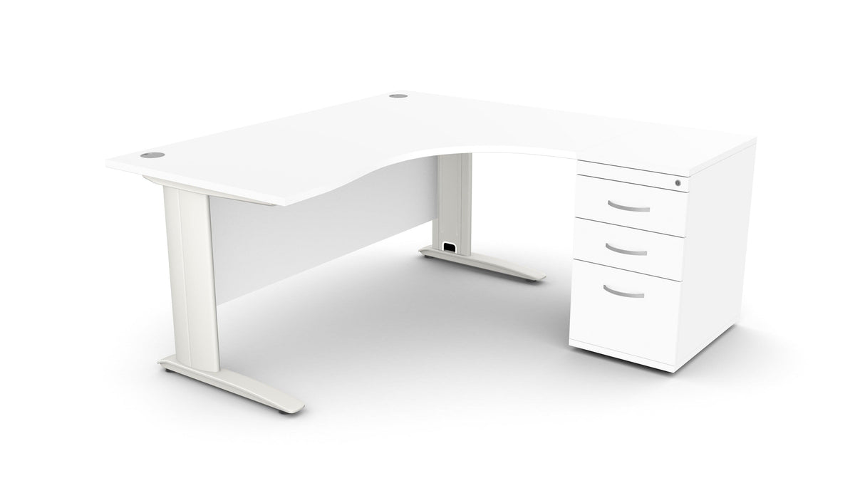 Biroja galds THEO CORNER SET 160 x 160 cm, ar atvilktņu bloku – Balta / Labajā pusē / Balta