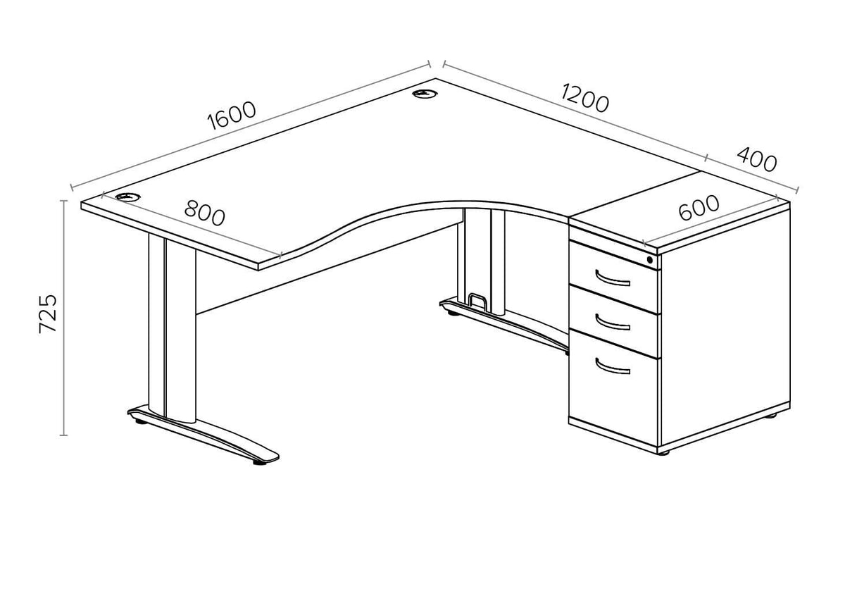 Biroja galds THEO CORNER SET 160 x 160 cm, ar atvilktņu bloku
