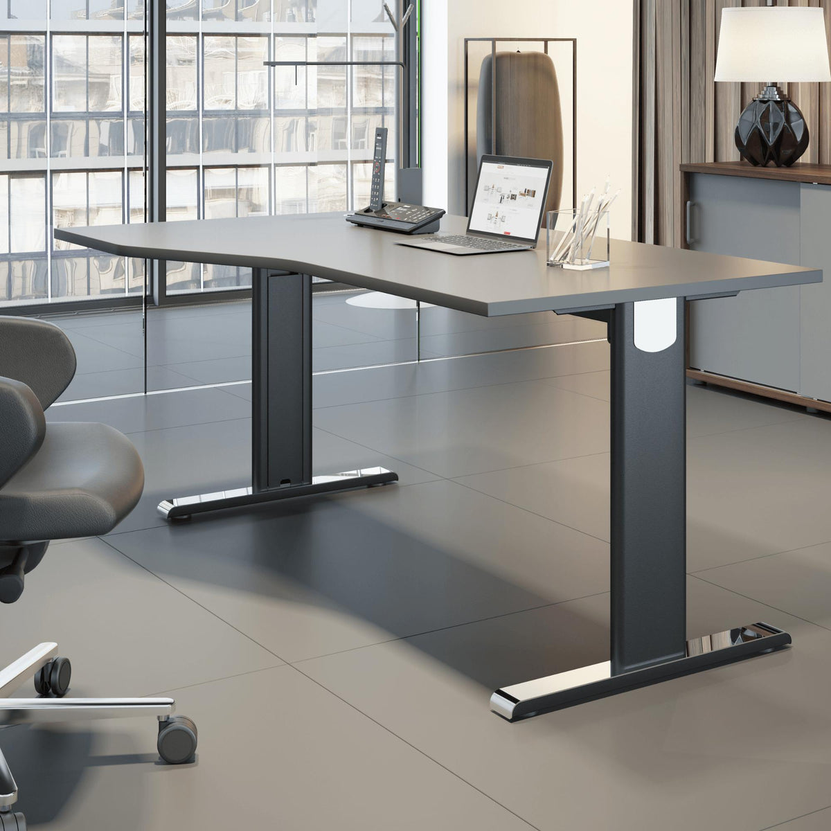 Biroja galds THEO ELEGANCE TWO, 160 x 80/100 cm - Ergostock.lv