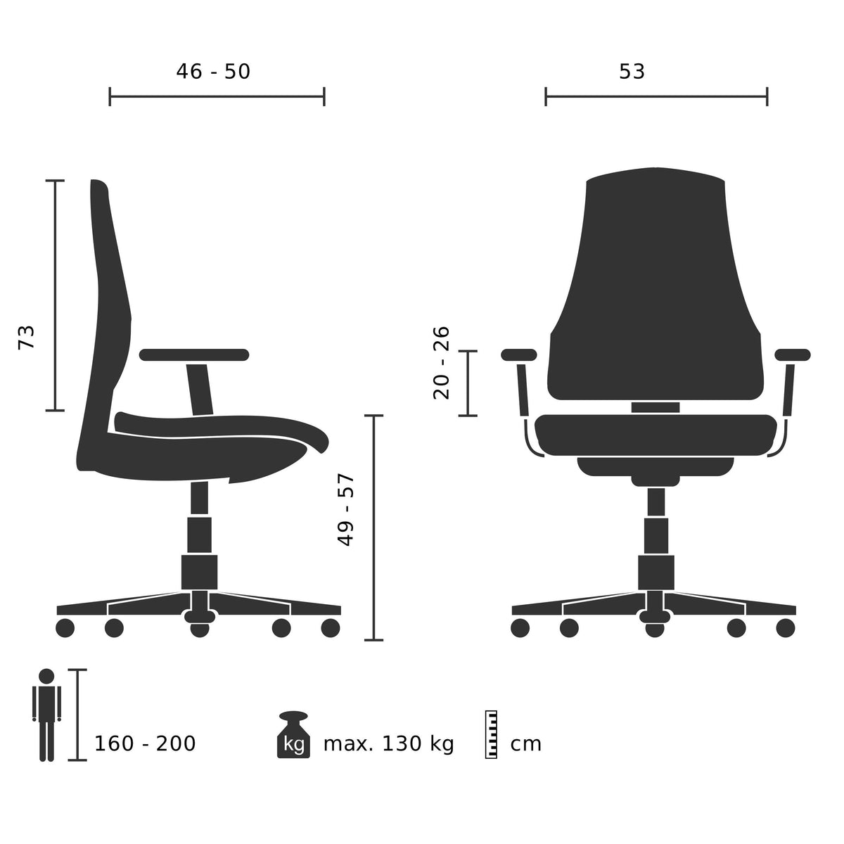 Biroja krēsls FORCOM (līdz 200 cm)