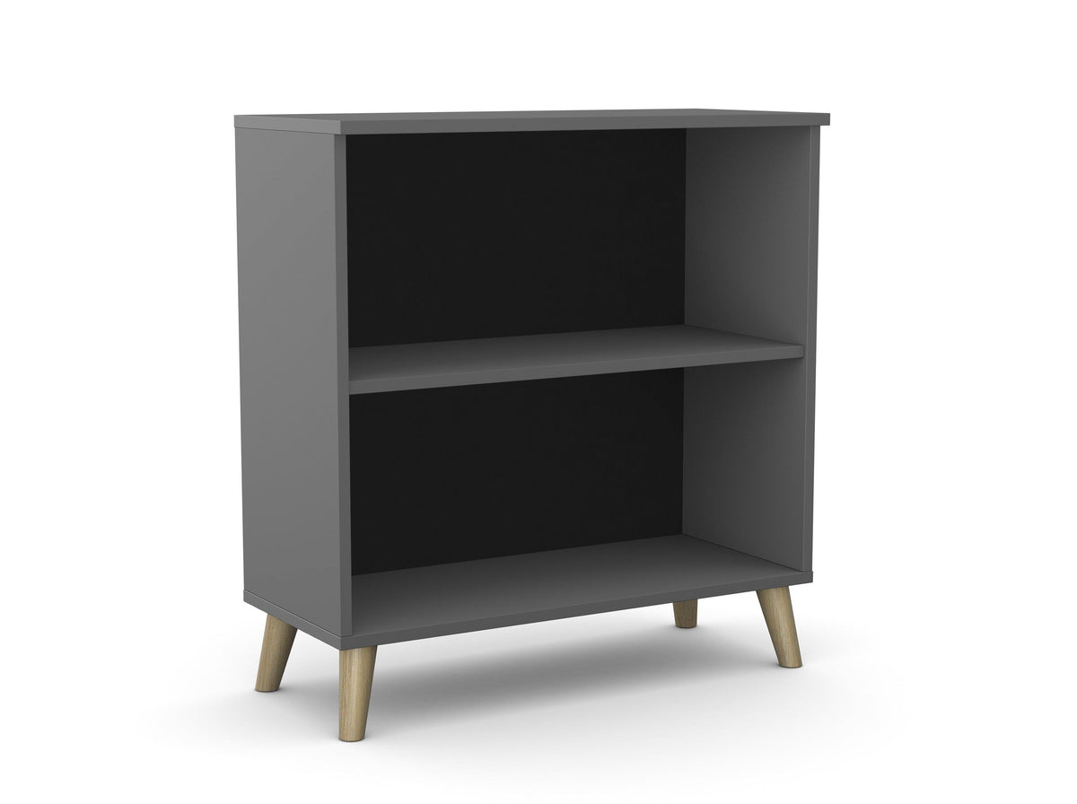 Biroja plaukts Flexx, 2 plaukti, 740 x 800 x 355 mm – Grafīta / Koka kājiņas