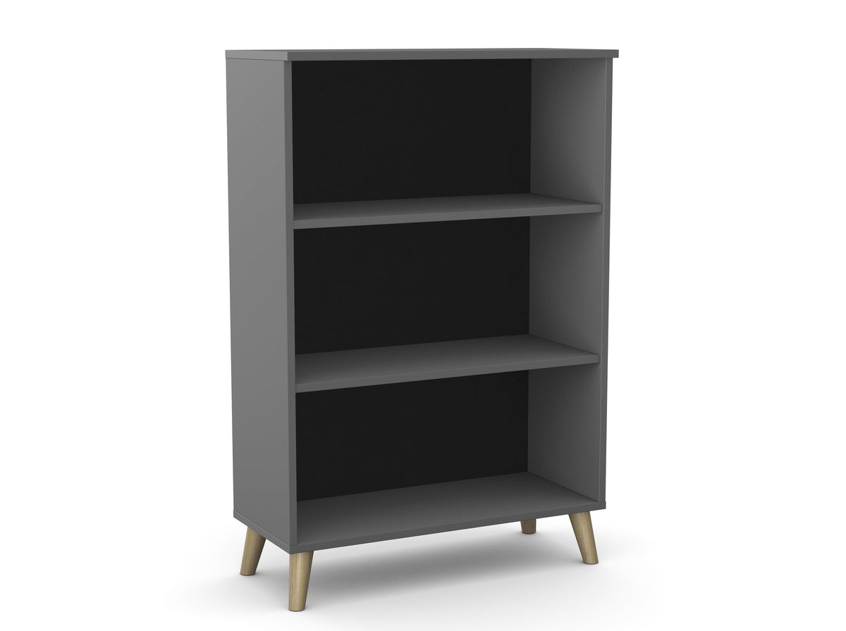 Biroja plaukts Flexx, 3 plaukti, 1090 x 800 x 355 mm – Grafīta / Koka kājiņas