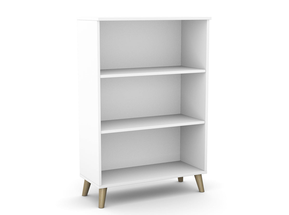 Biroja plaukts Flexx, 3 plaukti, 1090 x 800 x 355 mm – Balta / Koka kājiņas