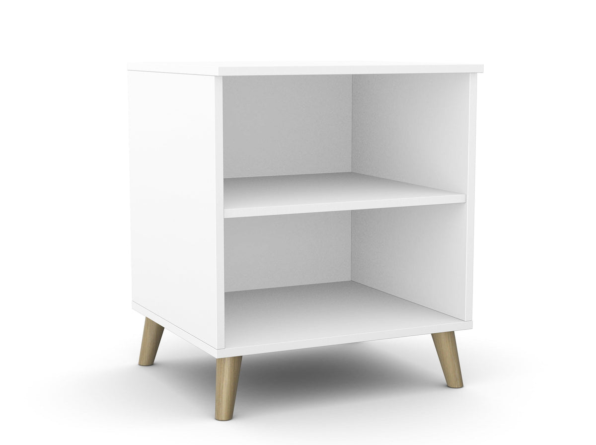 Biroja printera plaukts Flexx, 2 plaukti, 700 x 600 x 550 mm – Balta / Koka kājiņas