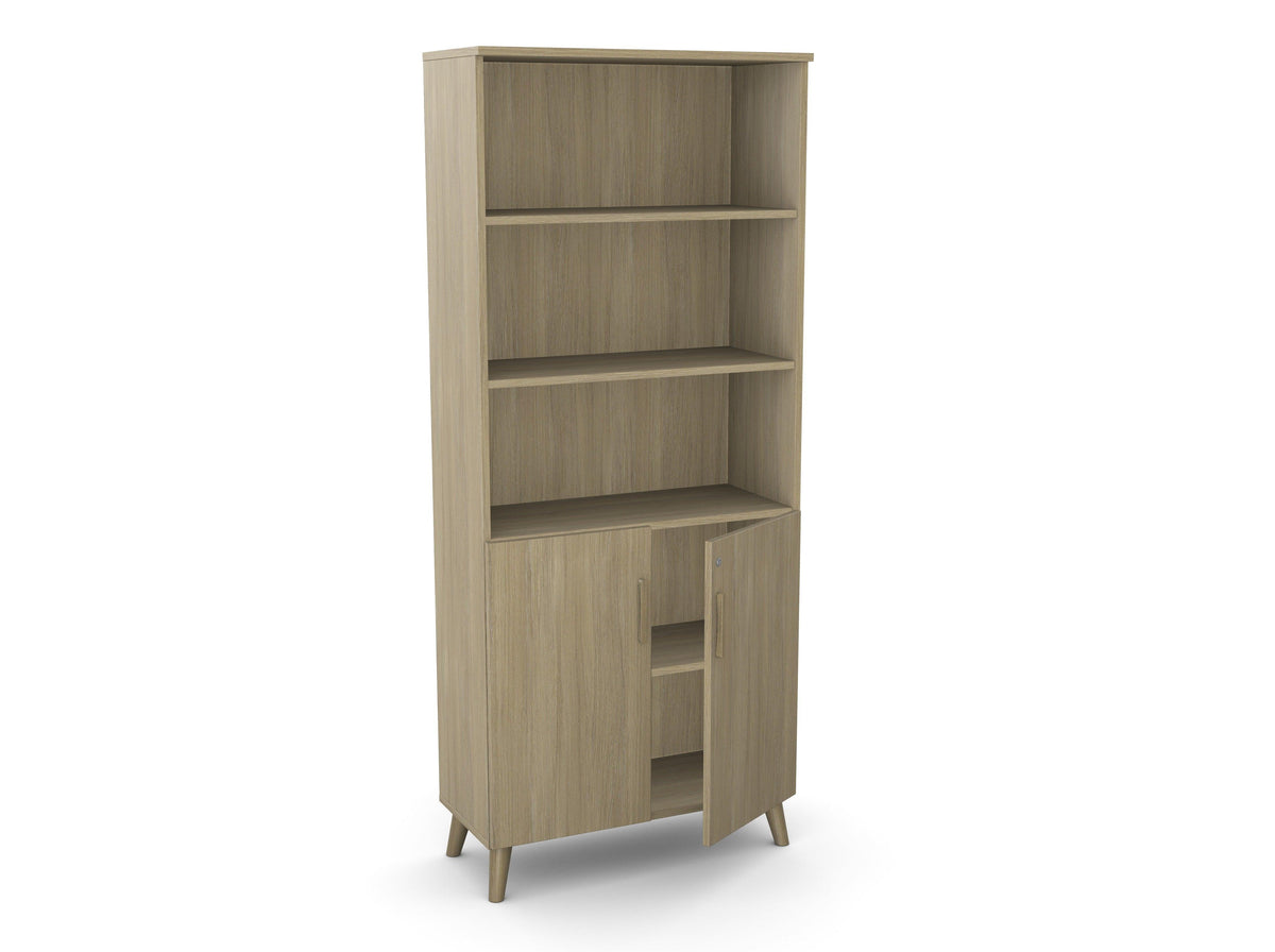 Biroja skapis Flexx, ar 3 atvērtiem plauktiem, 1800 x 800 x 355 mm – Amber Oak / Koka kājiņas