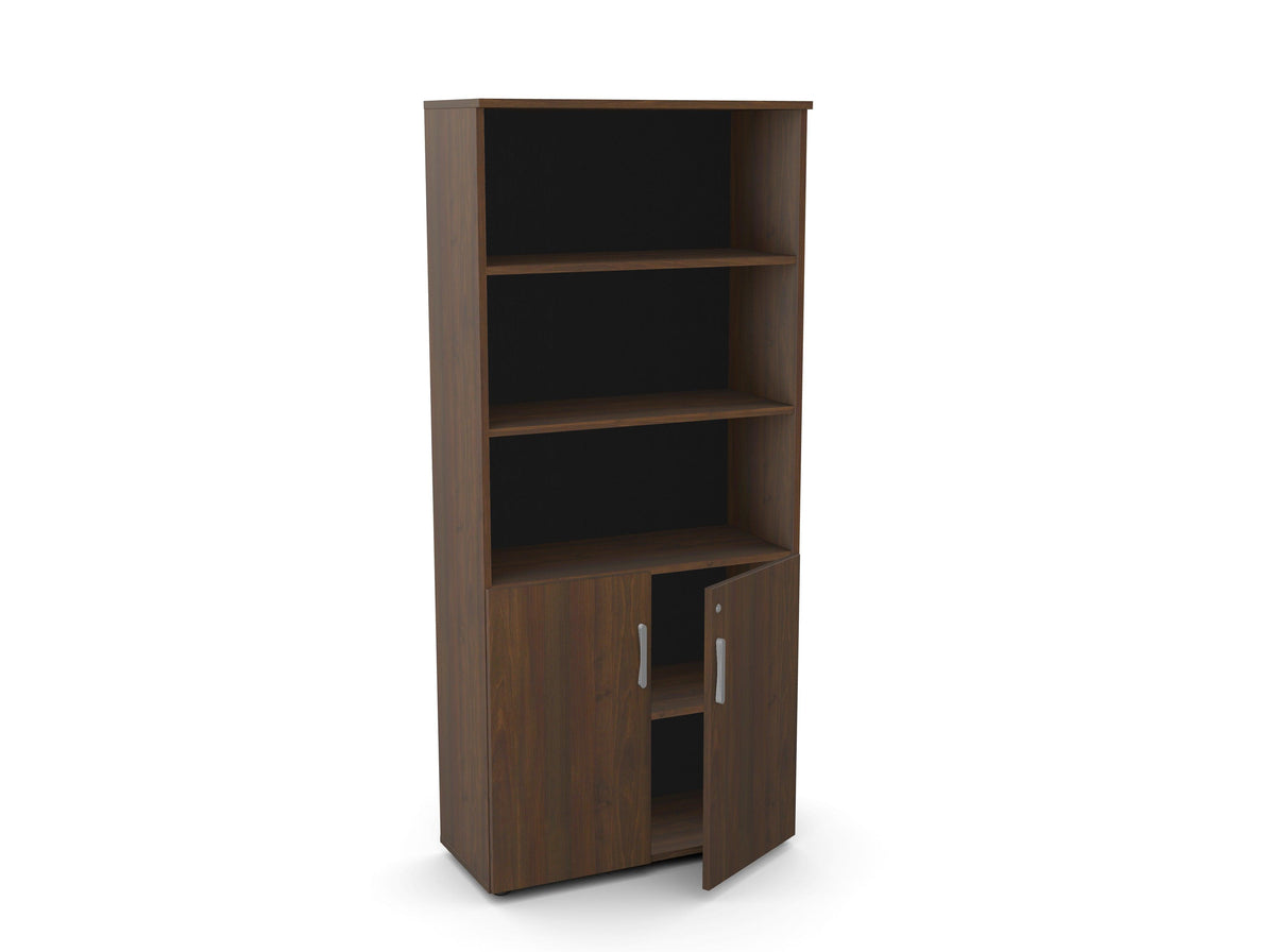 Biroja skapis Flexx, ar 3 atvērtiem plauktiem, 1800 x 800 x 355 mm – Riekstkoka / Plastmasas kājiņas