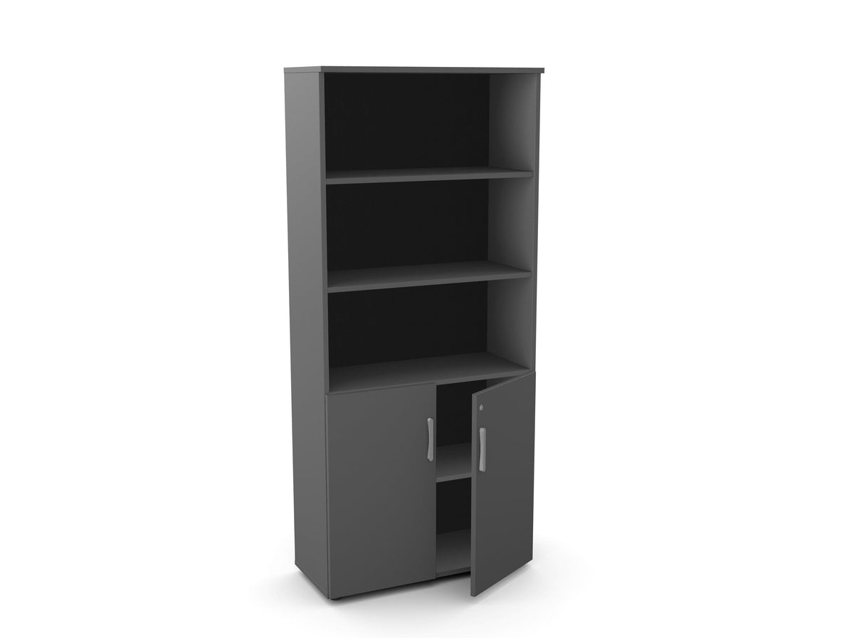 Biroja skapis Flexx, ar 3 atvērtiem plauktiem, 1800 x 800 x 355 mm – Grafīta / Plastmasas kājiņas