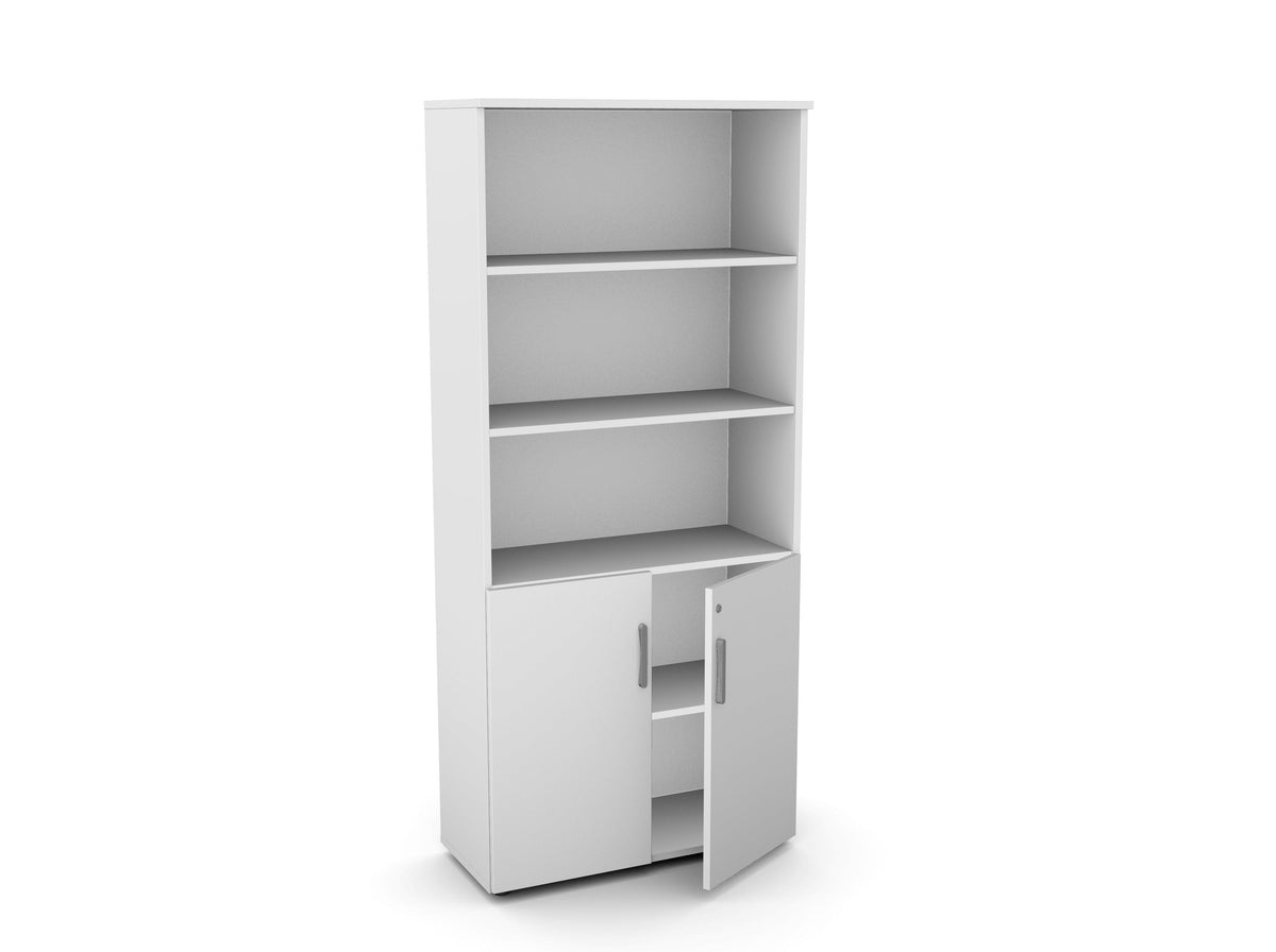 Biroja skapis Flexx, ar 3 atvērtiem plauktiem, 1800 x 800 x 355 mm – Balta / Plastmasas kājiņas