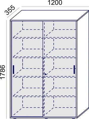 Biroja skapis Flexx, ar bīdāmām durvīm un 10 plauktiem, 1800 x 1200 x 355 mm-Ergostock
