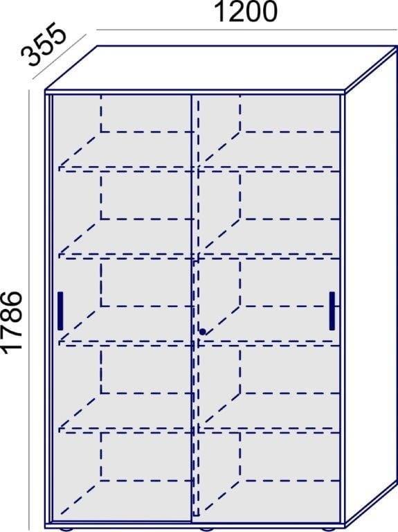 Biroja skapis Flexx, ar bīdāmām durvīm un 10 plauktiem, 1800 x 1200 x 355 mm-Ergostock