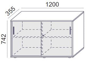 Biroja skapis Flexx, ar bīdāmām durvīm un 2 plauktiem, 742 x 1200 x 355 mm - Ergostock.lv
