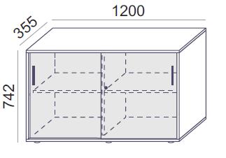 Biroja skapis Flexx, ar bīdāmām durvīm un 2 plauktiem, 742 x 1200 x 355 mm - Ergostock.lv