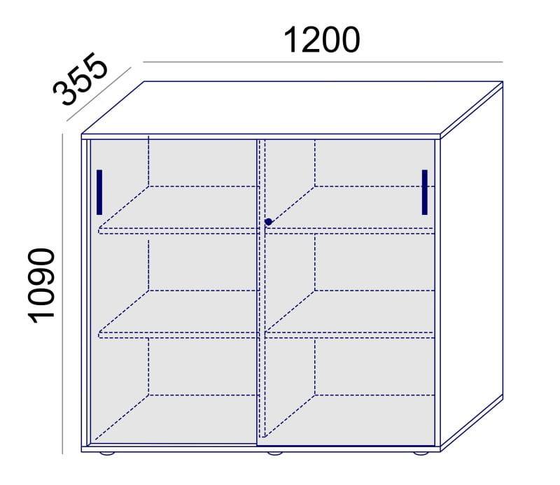 Biroja skapis Flexx, ar bīdāmām durvīm un 6 plauktiem, 1190 x 1200 x 355 mm-Ergostock