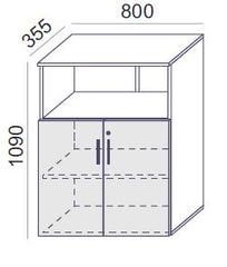 Biroja skapis Flexx, ar vaļēju plauktu un veramām durvīm, 1190 x 800 x 355 mm - Ergostock.lv