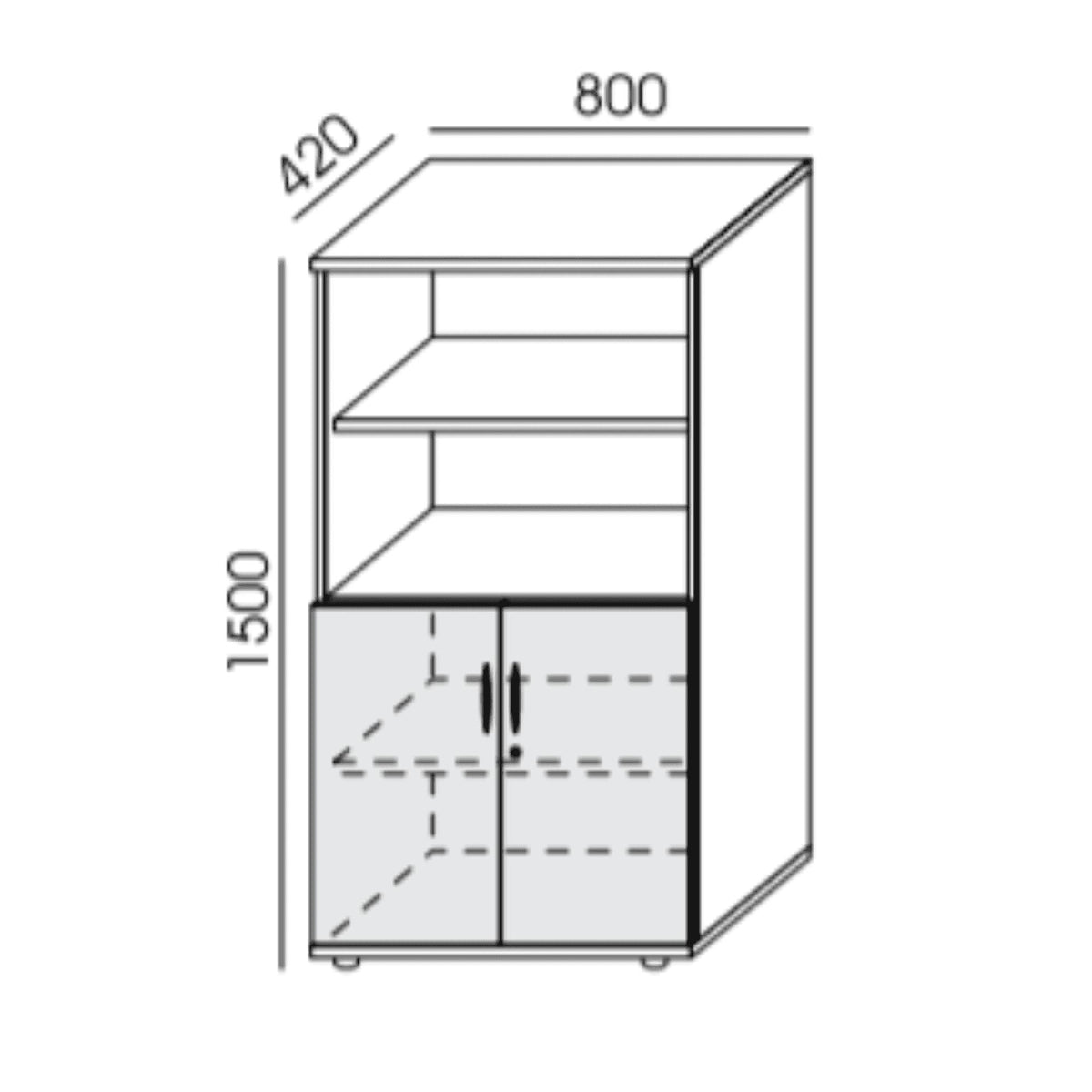 Biroja skapis NUWO, 4 plaukti, ar durvīm, 1500x800x420 mm, konfigurējams - Ergostock.lv