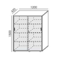 Biroja skapis NUWO ar bīdāmām durvīm, 4 plaukti, 1500x1200x420 mm, konfigurējams - Ergostock.lv