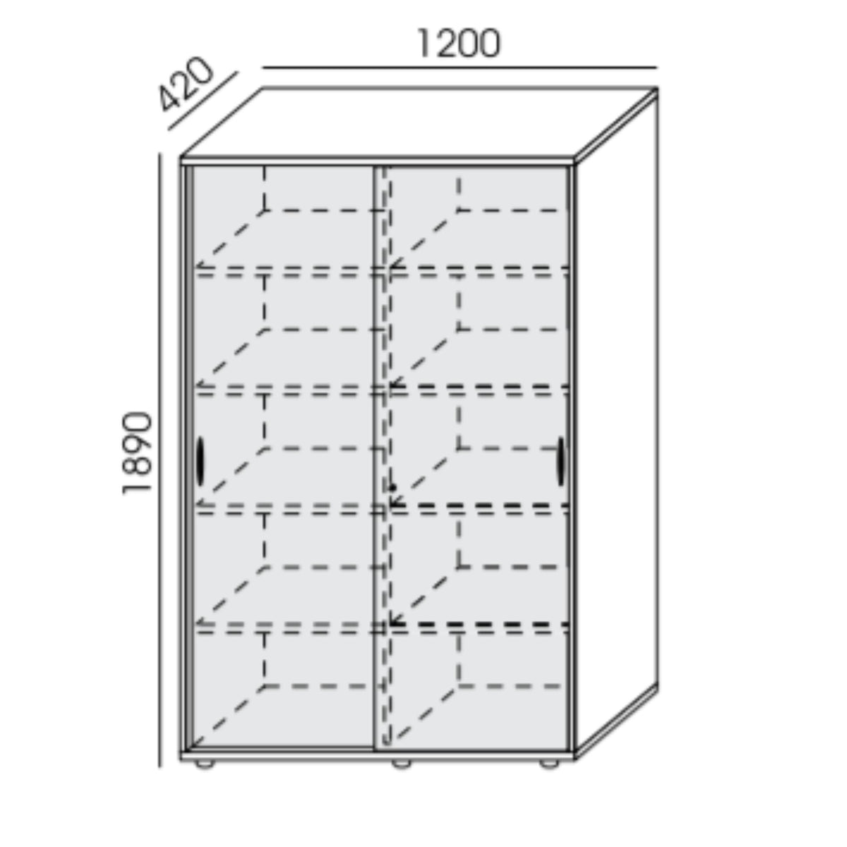 Biroja skapis NUWO ar bīdāmām durvīm, 5 plaukti, 1890x1200x420 mm, konfigurējams - Ergostock.lv