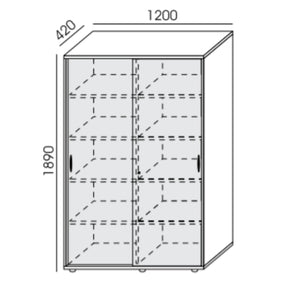 Biroja skapis NUWO ar bīdāmām durvīm, 5 plaukti, 1890x1200x420 mm, konfigurējams - Ergostock.lv