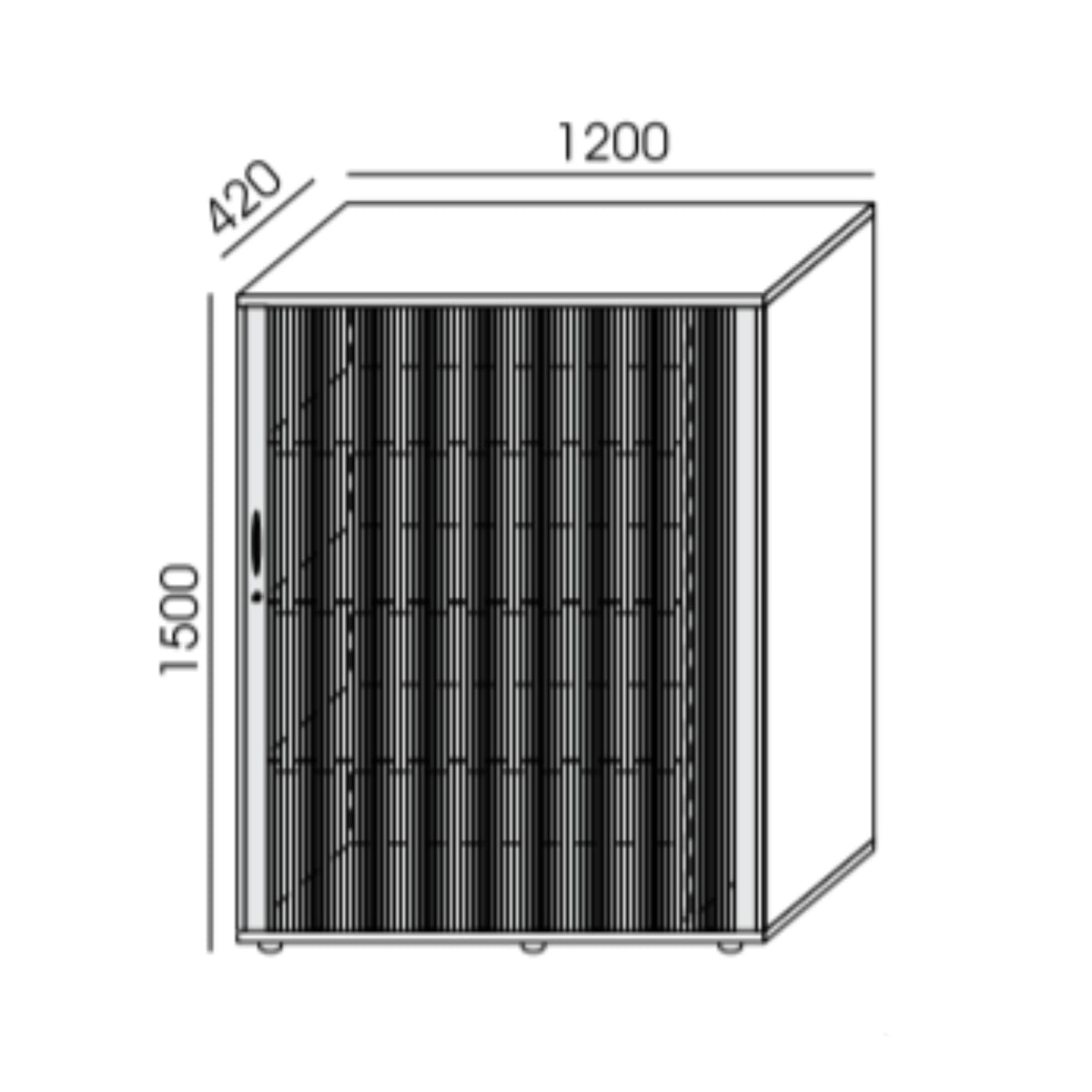 Biroja skapis NUWO ar rullo durvīm, 4 plaukti, 1500x1200x420 mm, konfigurējams