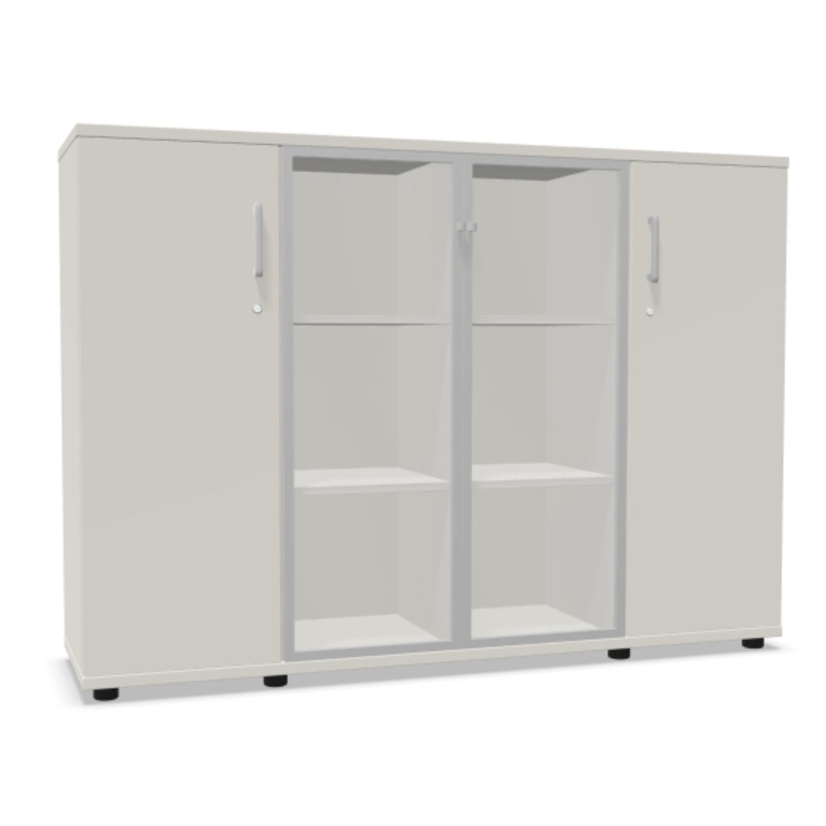 Biroja skapis NUWO GLASS COMBI, 3 plaukti, 1140x1600x420 mm, konfigurējams - Ergostock.lv