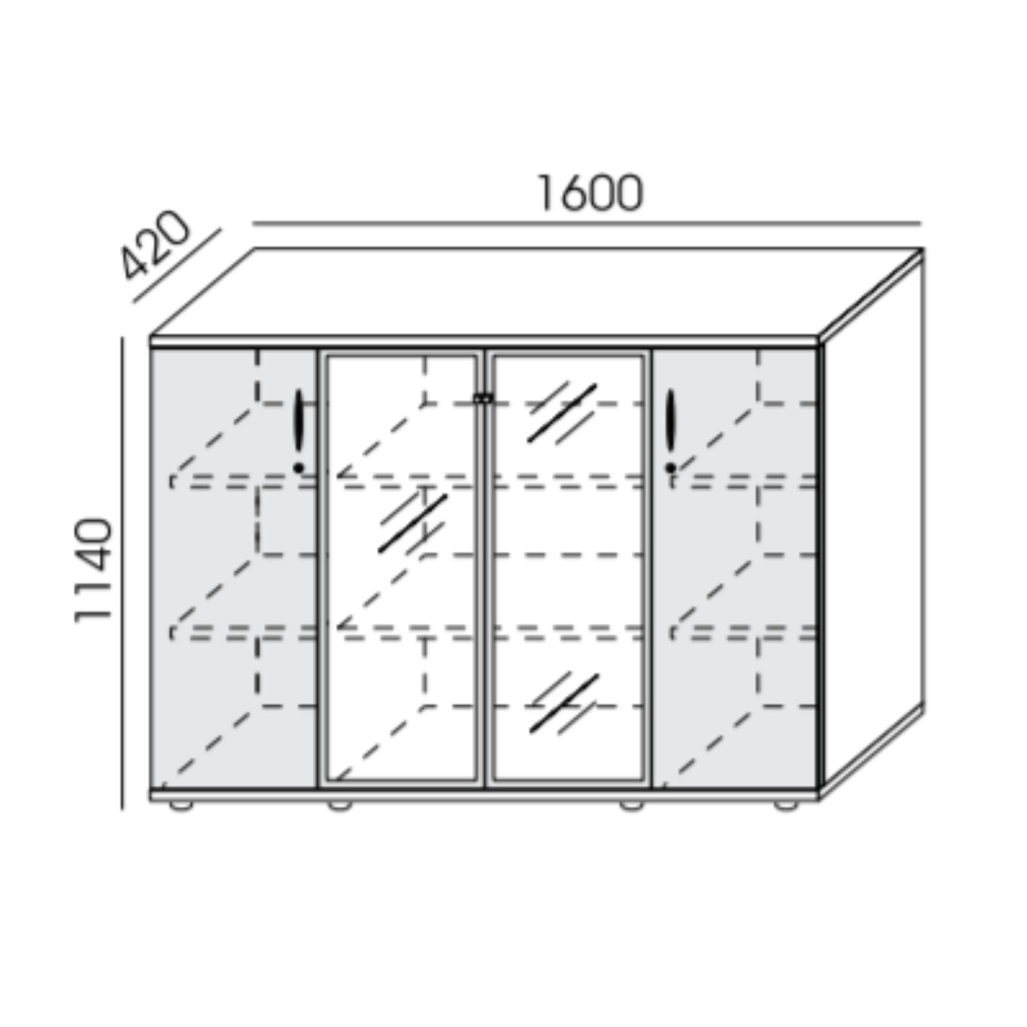 Biroja skapis NUWO GLASS COMBI, 3 plaukti, 1140x1600x420 mm, konfigurējams - Ergostock.lv