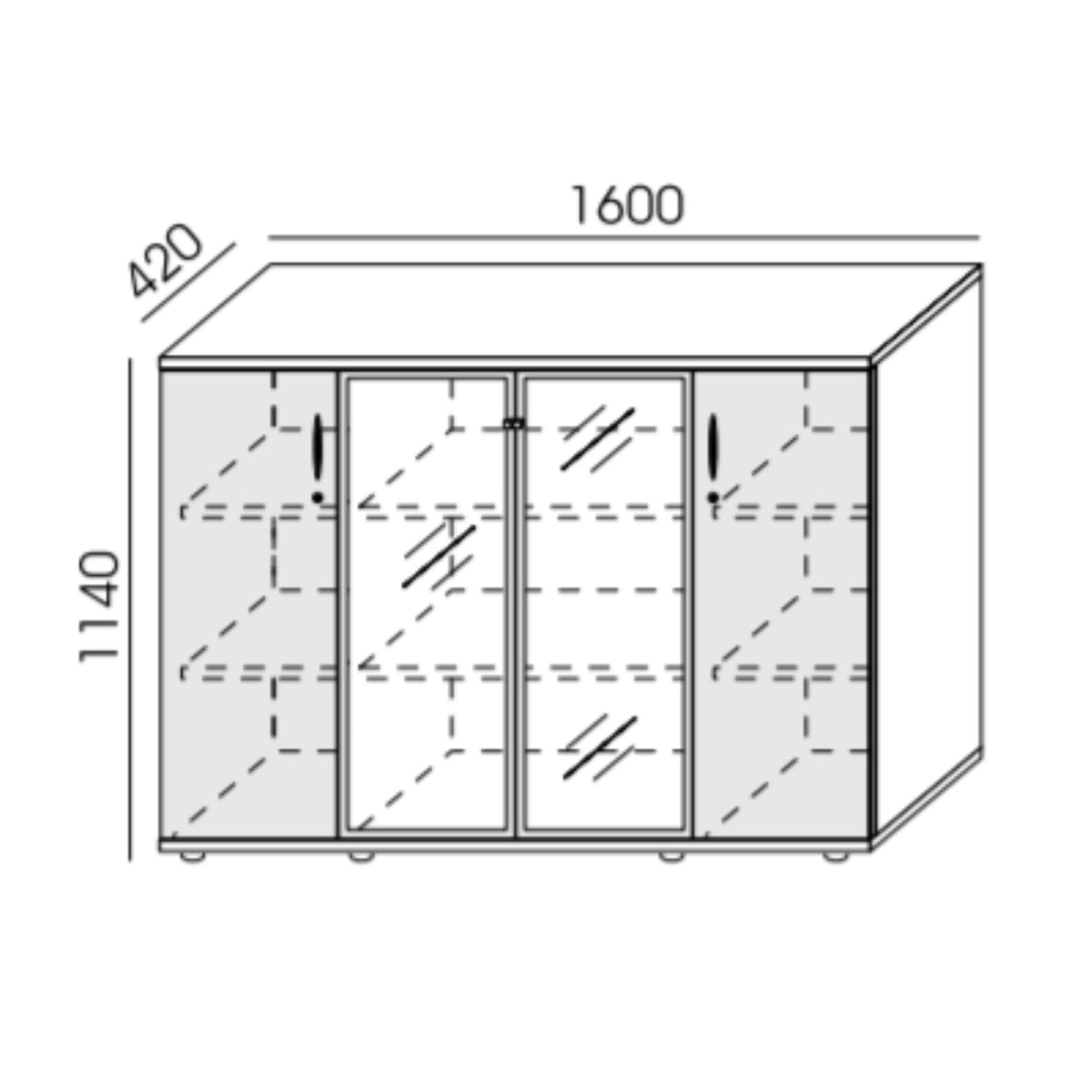 Biroja skapis NUWO GLASS COMBI, 3 plaukti, 1140x1600x420 mm, konfigurējams