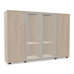 Biroja skapis NUWO GLASS COMBI, 3 plaukti, 1140x1600x420 mm, konfigurējams - Ergostock.lv