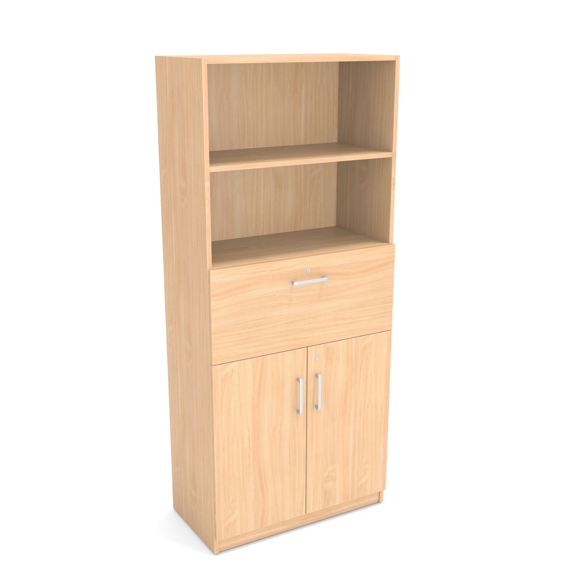 Biroja skapis PRO LINE, 1 atvilktne un 2+2 plaukti, 1845x800x420 mm, pamatnes rāmis, konfigurējams - Ergostock.lv