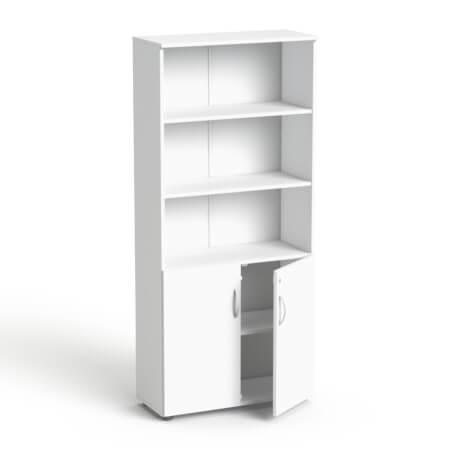 Biroja skapju komplekts Flexx One, trīs skapji, kopējais platums 256 cm, balts