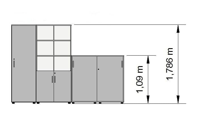 Biroja skapju komplekts Flexx One, trīs skapji, kopējais platums 256 cm, grafīta