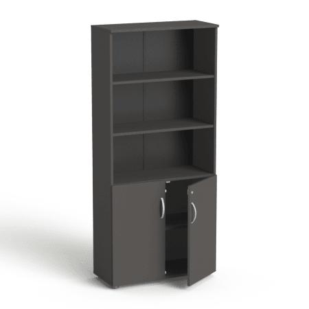 Biroja skapju komplekts Flexx One, trīs skapji, kopējais platums 256 cm, grafīta