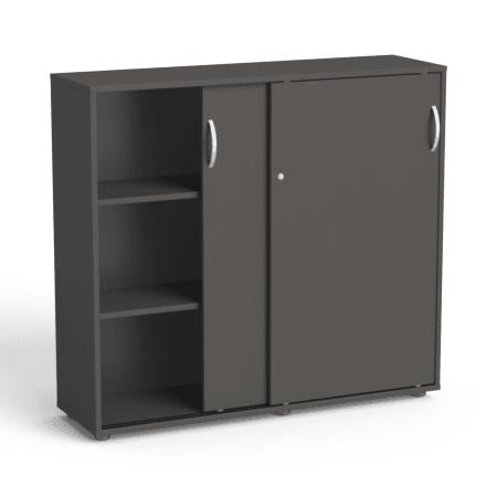 Biroja skapju komplekts Flexx One, trīs skapji, kopējais platums 256 cm, grafīta - Ergostock.lv