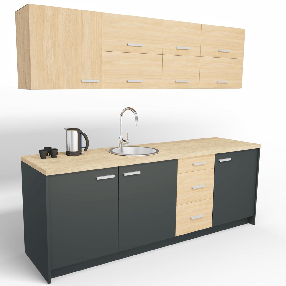 Biroja virtuve Ergostock Graphite Oak Kitchenette - Ergostock.lv