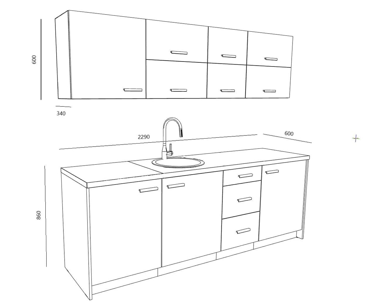 Biroja virtuve Ergostock Graphite White Kitchenette