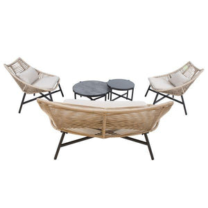 Dārza mēbeļu komplekts HELSINKI dīvāns, 2 krēsli un 2 galdi, bēša-Ergostock