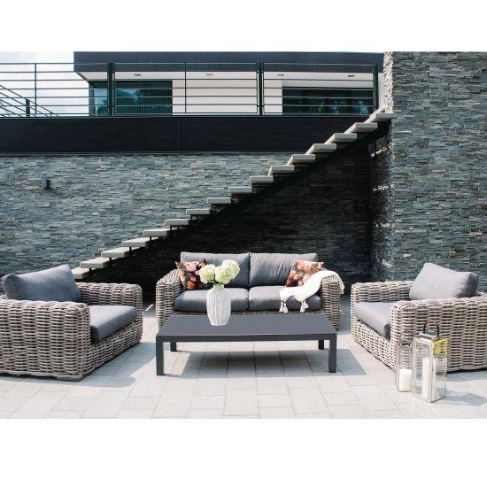 Dārza mēbeļu komplekts Home4You CALISTA galds, dīvāns un 2 krēsli, pelēks-Ergostock