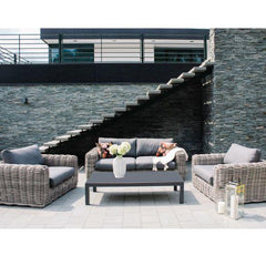 Dārza mēbeļu komplekts Home4You CALISTA galds, dīvāns un 2 krēsli, pelēks-Ergostock