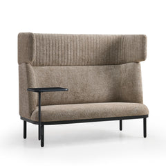 ERGOSTOCK dīvāns Caldera Duo ar galdiņu, bēšs tonī, ar mūsdienīgu dizainu un metāla kājām, piemērots modernam interjeram.