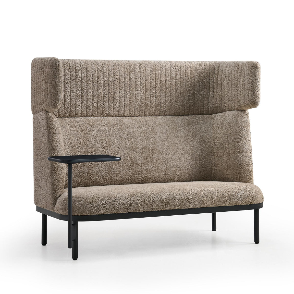 ERGOSTOCK dīvāns Caldera Duo ar galdiņu, bēšs tonī, ar mūsdienīgu dizainu un metāla kājām, piemērots modernam interjeram.