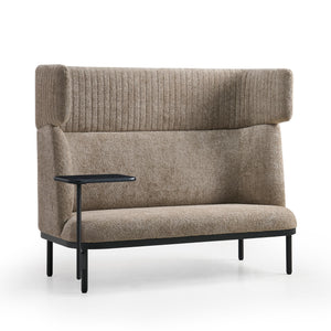 ERGOSTOCK dīvāns Caldera Duo ar galdiņu, bēšs tonī, ar mūsdienīgu dizainu un metāla kājām, piemērots modernam interjeram.