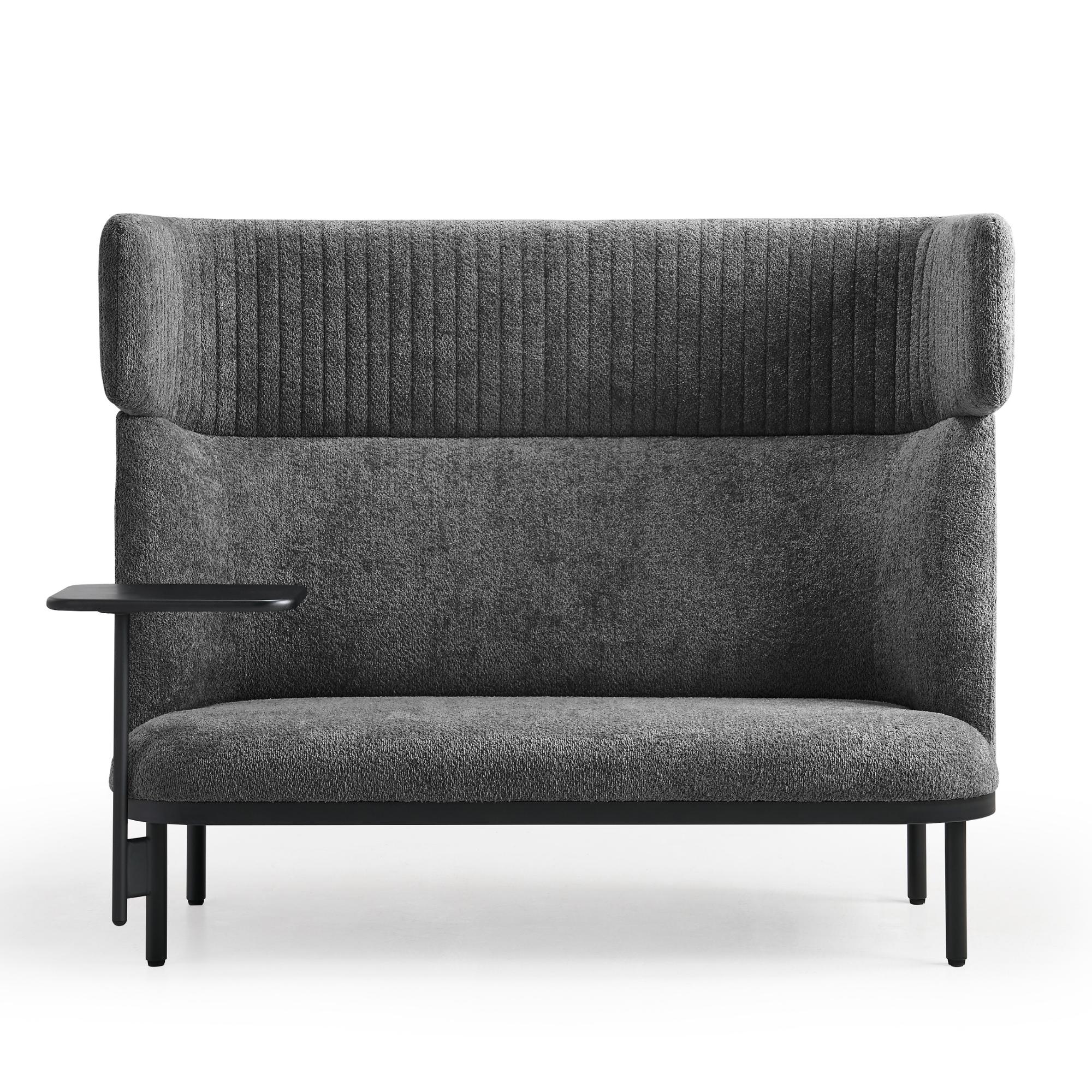 Dīvāns Caldera Duo ar galdiņu, pelēks - ERGOSTOCK ar augstu atzveltni un integrētu sānu galdiņu, ideāli piemērots biroja atpūtas zonām.