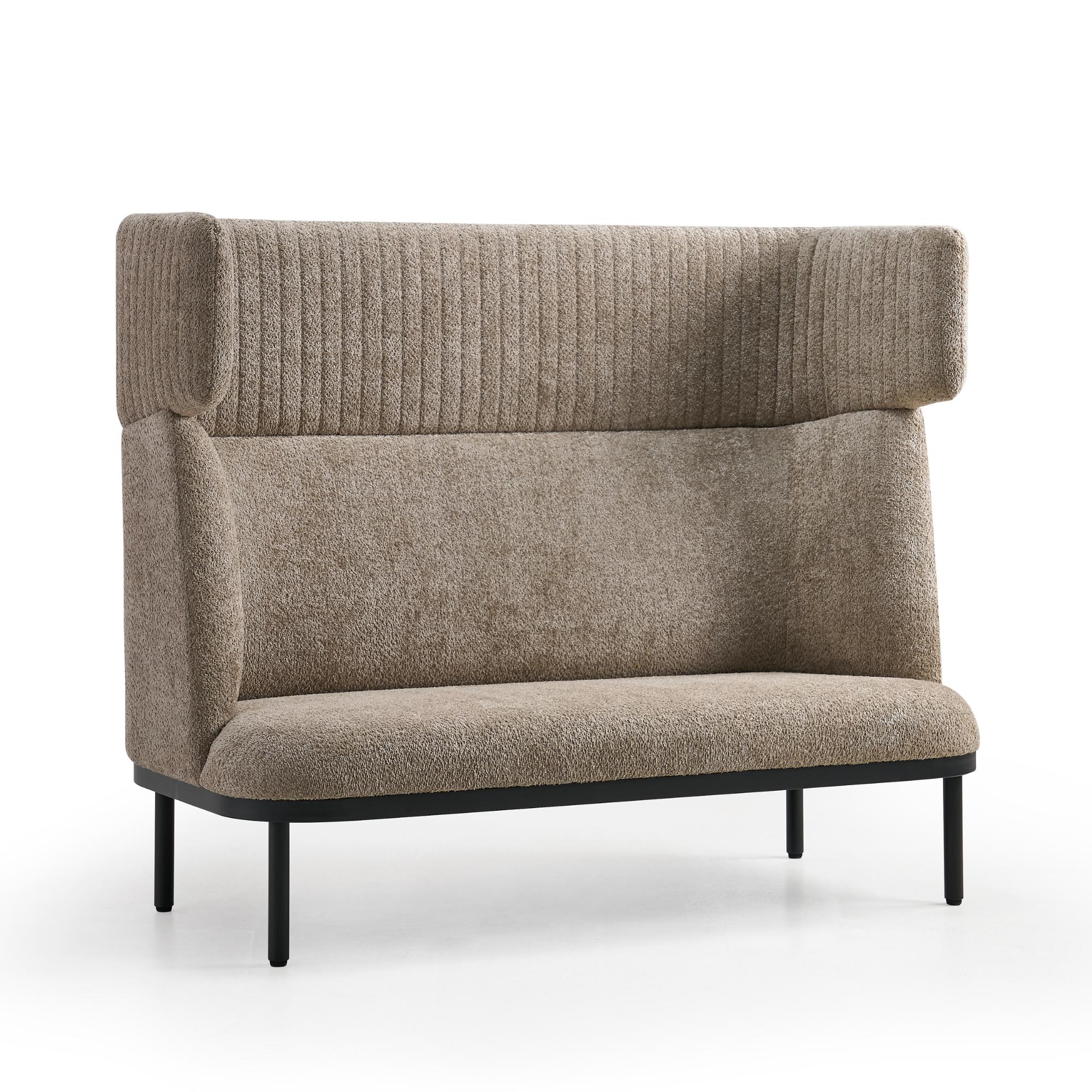 ERGOSTOCK Dīvāns Caldera Duo, bēšs ar mīkstu tekstūru un melnām metāla kājām, piemērots atpūtas zonām un birojiem