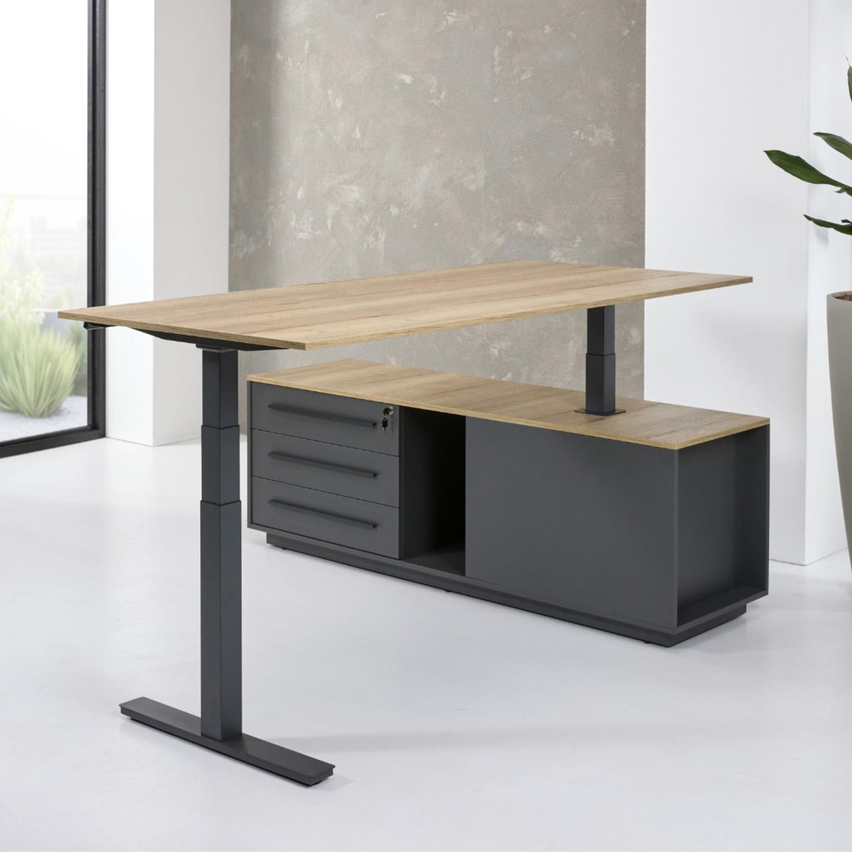 Elektriski augstumā regulējama galda komplekts Executive, pacelts galds augstākajā pozīcijā