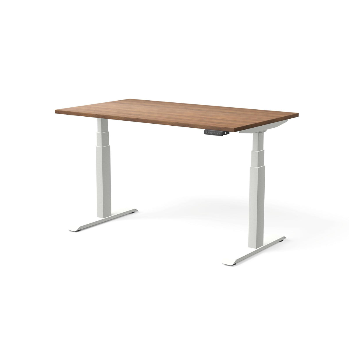 Elektriski augstumā regulējams galds MOVE PRO II, galda virsmas krāsa Riekstkoks, galda statīva tonis Balta, izmērs 140 x 80 cm