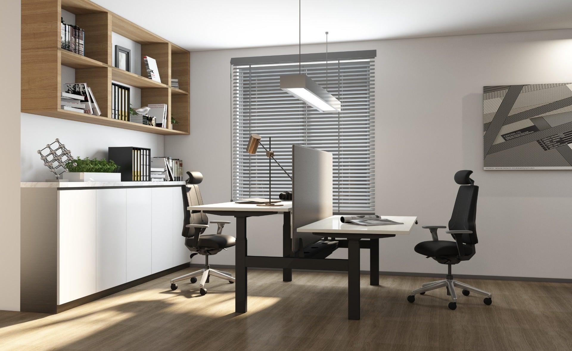 Elektriski augstumā regulējams galds Prestige Line DUO, interjera bilde ar akustisko starpsienu