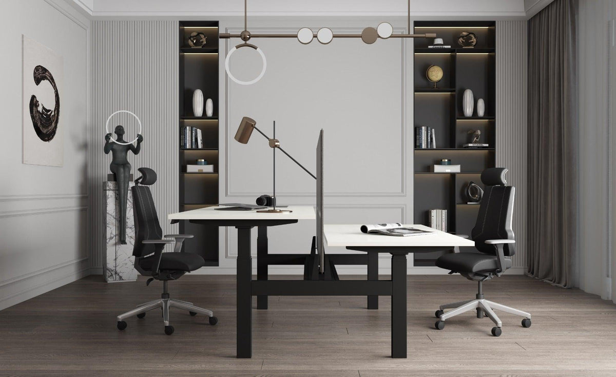 Elektriski augstumā regulējams galds Prestige Line DUO, biroja interjera bilde