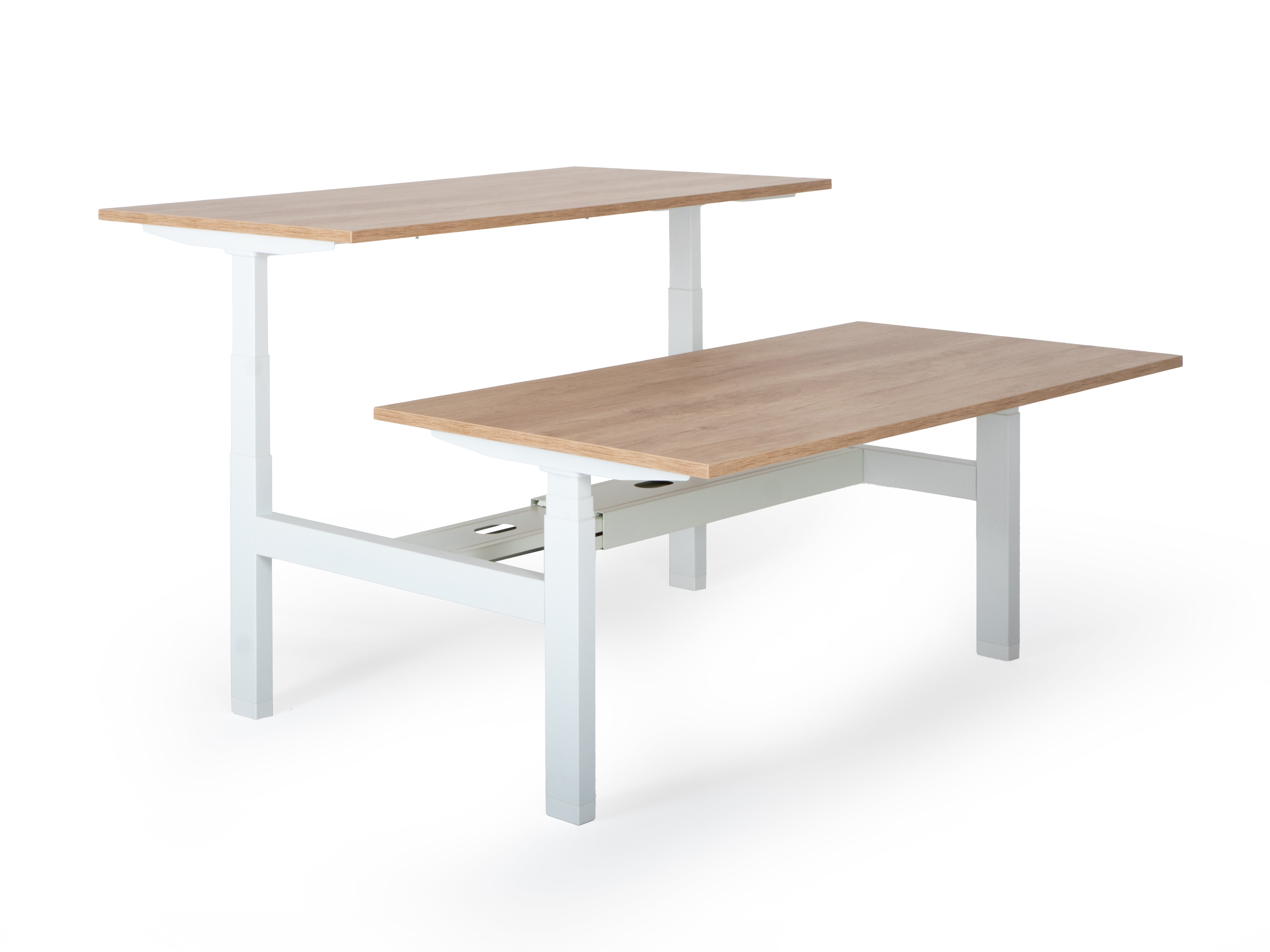 Elektriski augstumā regulējams galds Prestige Line DUO, balts statīvs un American Oak galda virsma