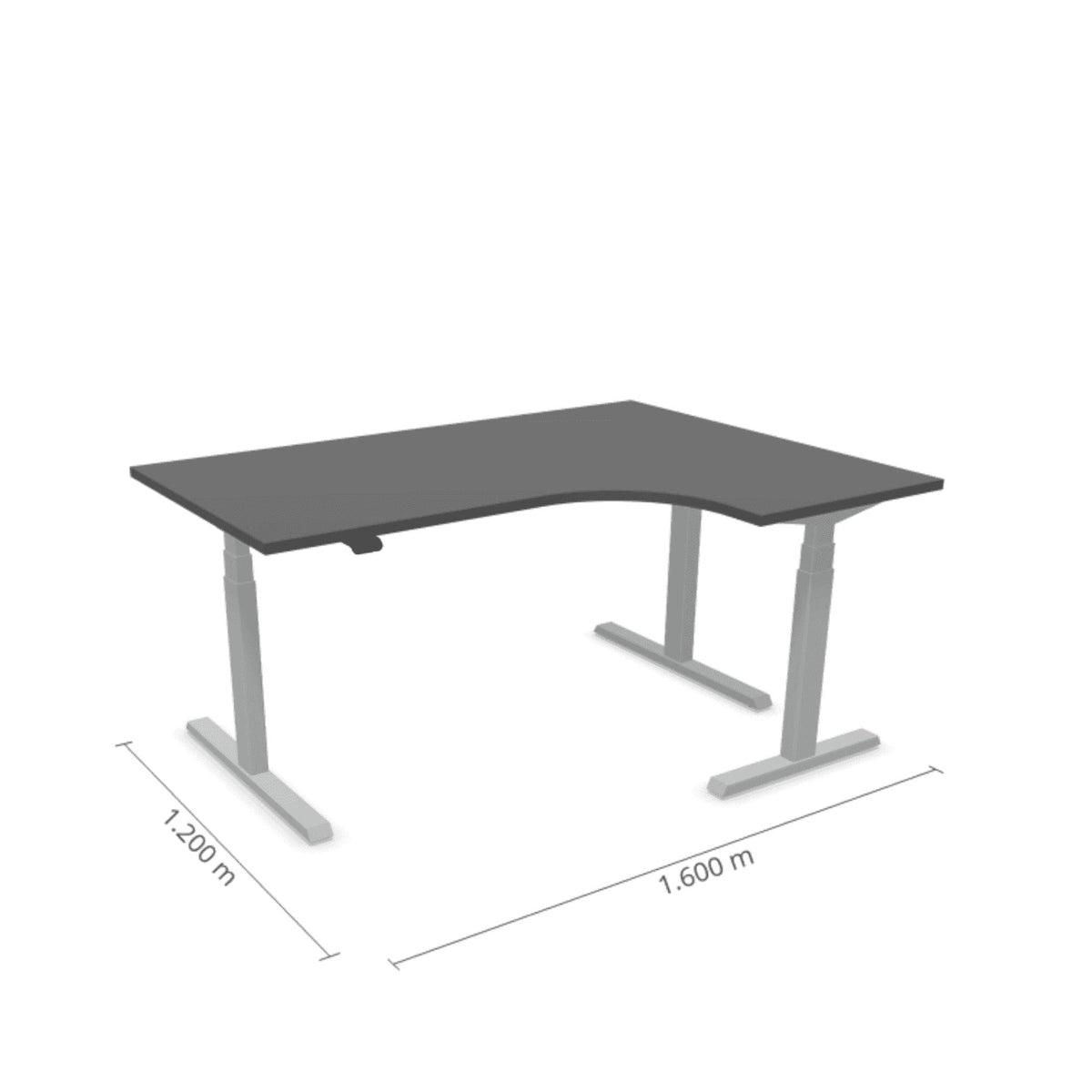 Elektriski augstumā regulējams galds Prestige Line L forma 160 cm x 120 cm – Antracīts / Sudraba / Labais